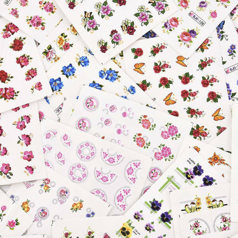 55Pcs Cherry Nail Water Decals Flower Butterfly Nail Art Transfer Stickers Decor