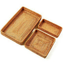 Set Of 3 Handmade Rattan Rectangle Serving Tray Wicker Serving Organizer Ta