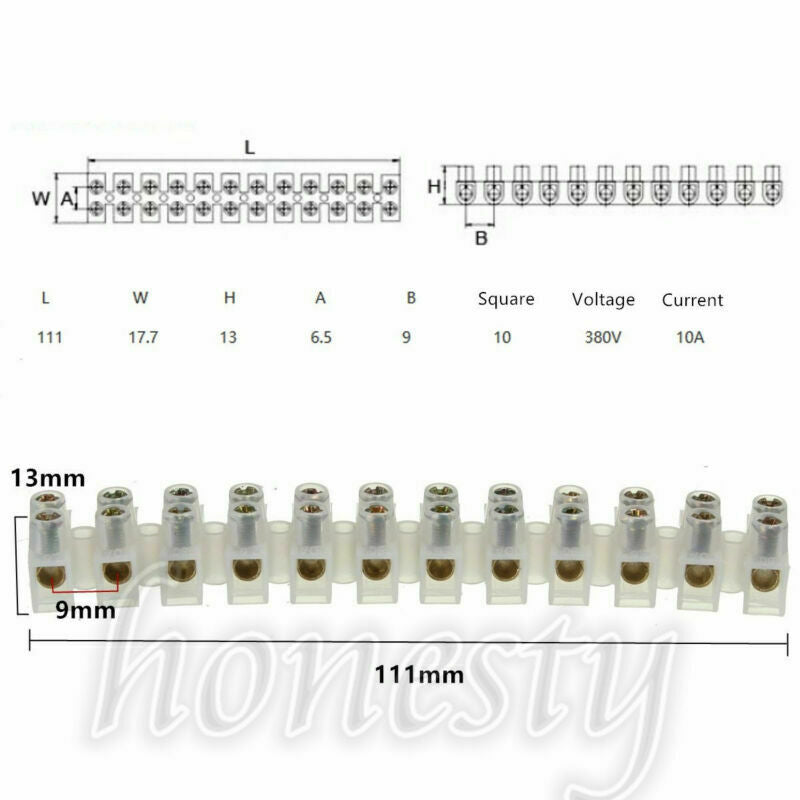 10PCS Dual Row 12 Positions Screw Terminal Electric Barrier Strip Block 380V 10A