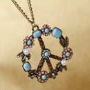 Boho Garden Floral Peace & Love Sign Pendant Long Chain Necklace Jewelry