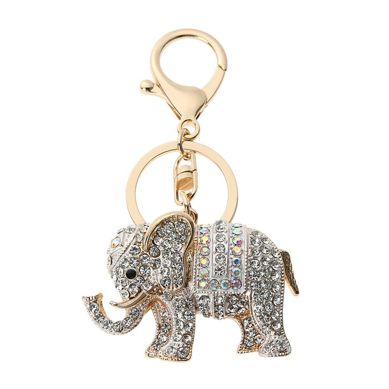 Popular Inlaid Color Cast Elephant Keychain Ladies Bag Pendant(White)  A
