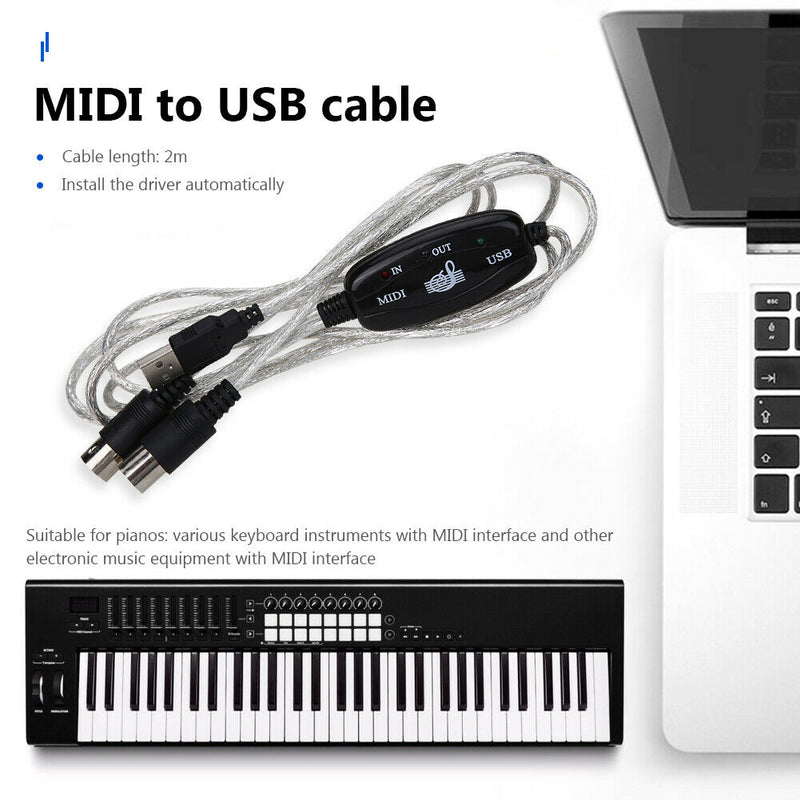 USB Interface to MIDI Converter Music Keyboard Piano Cord Cable Adapter A