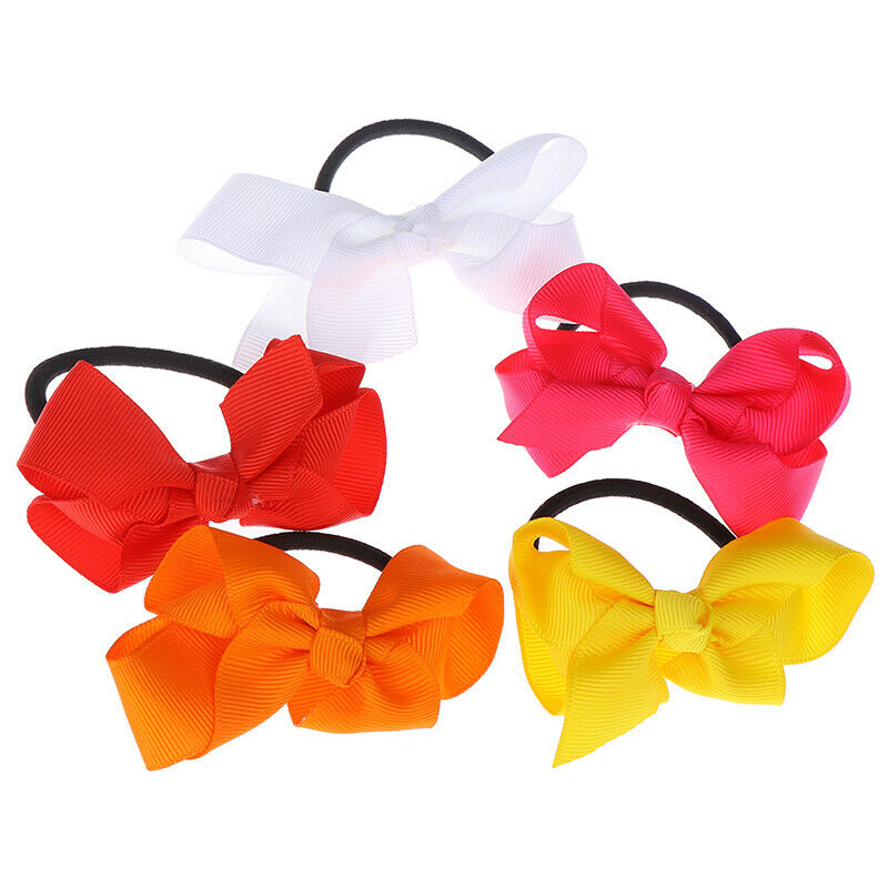 5pcs/set Ribbon Bows With Elastic Band Hairband for Girls Kids Hair Accessor&f