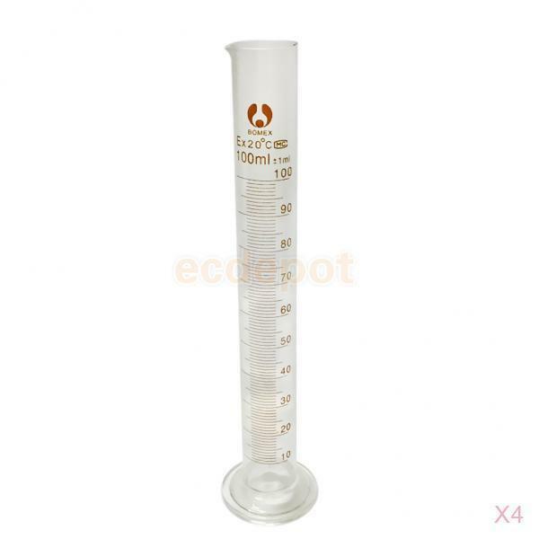4x 100ml Glass Measuring Graduated Cylinder Beaker Cup Laboratory Liquid Tube