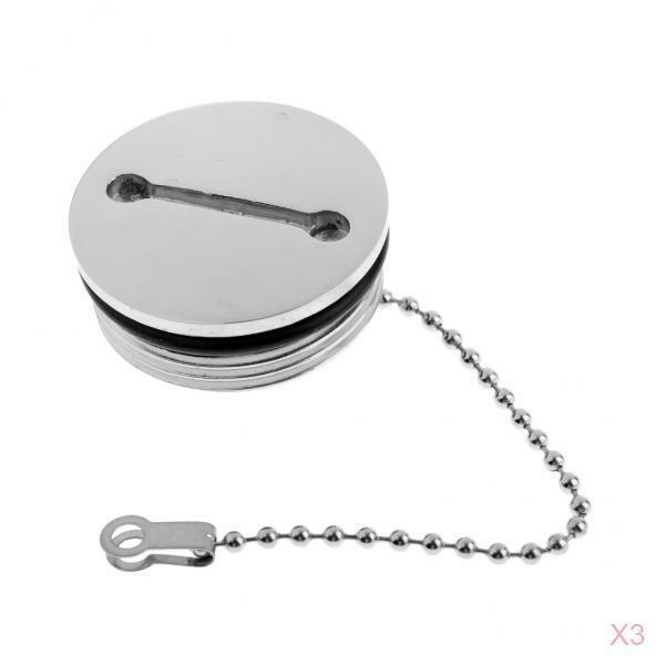 3x Boat Deck Filler Replacement Cap Chain Stainless Steel Fuel Water Gas