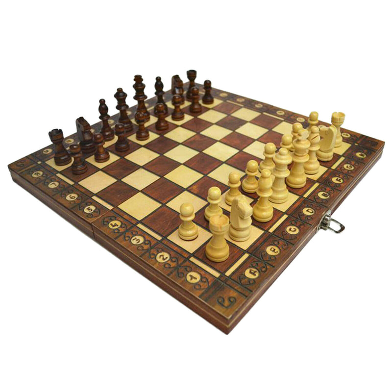 Kids Folding Wooden Chess Set Board Game Chess Checkers