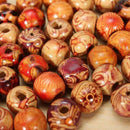 100PC 9x10mm Tribal Patterned Wood Beads Mix Wooden Dreadlock Pony Bead Macrame