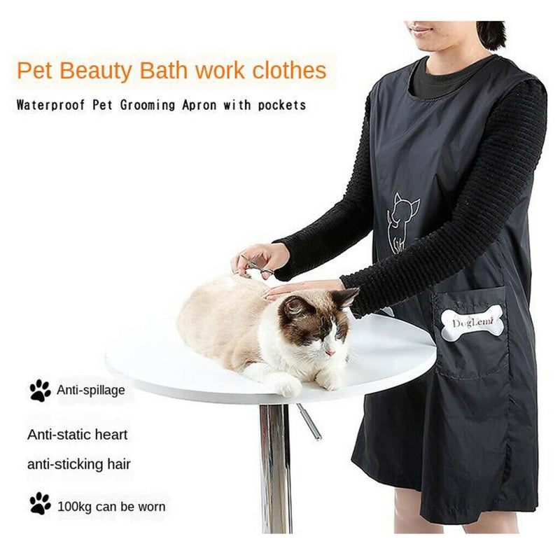 Size_M Black Pet Grooming Apron Workwear Work Clothes for Dog Beauticians