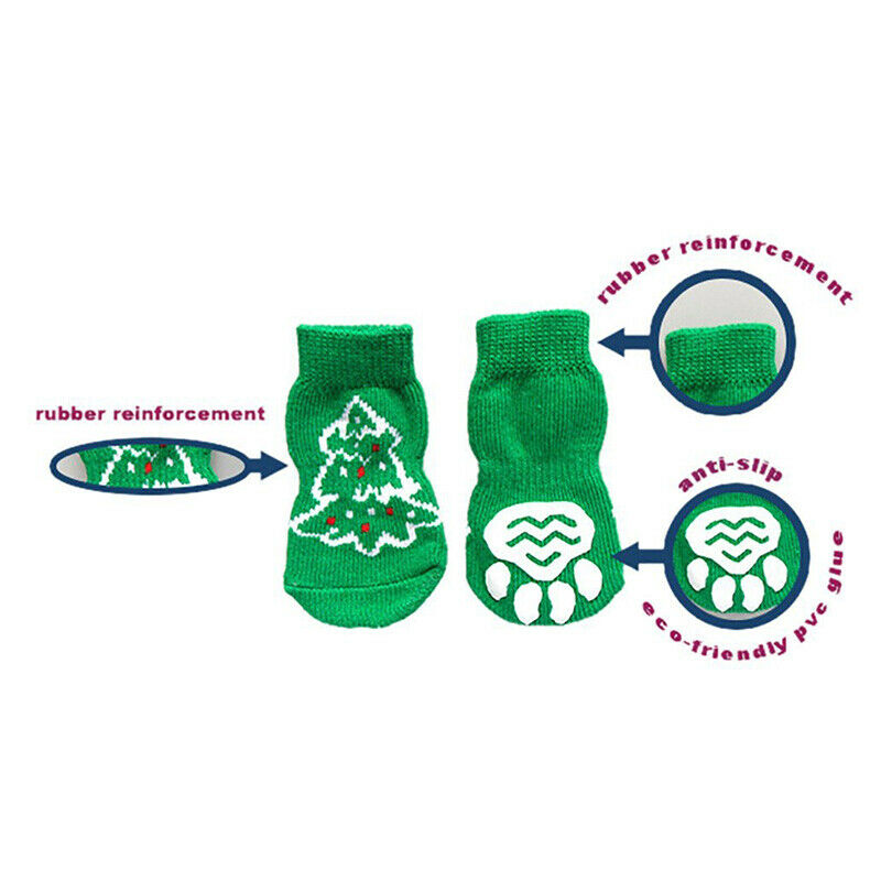 Pet Dogs Christmas Tree Anti-slip Knit Cotton Short Socks 4PCS/Set XL green