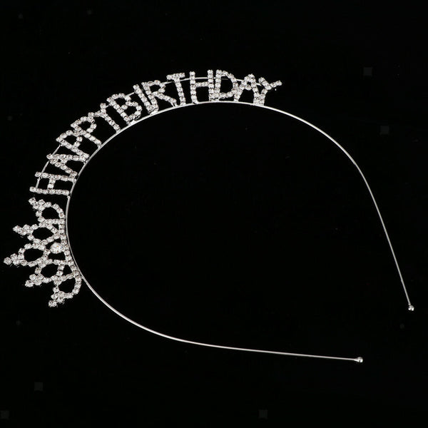 Happy Birthday Tiara Crystal Rhinestone Princess Crown Headwear Hair Jewelry