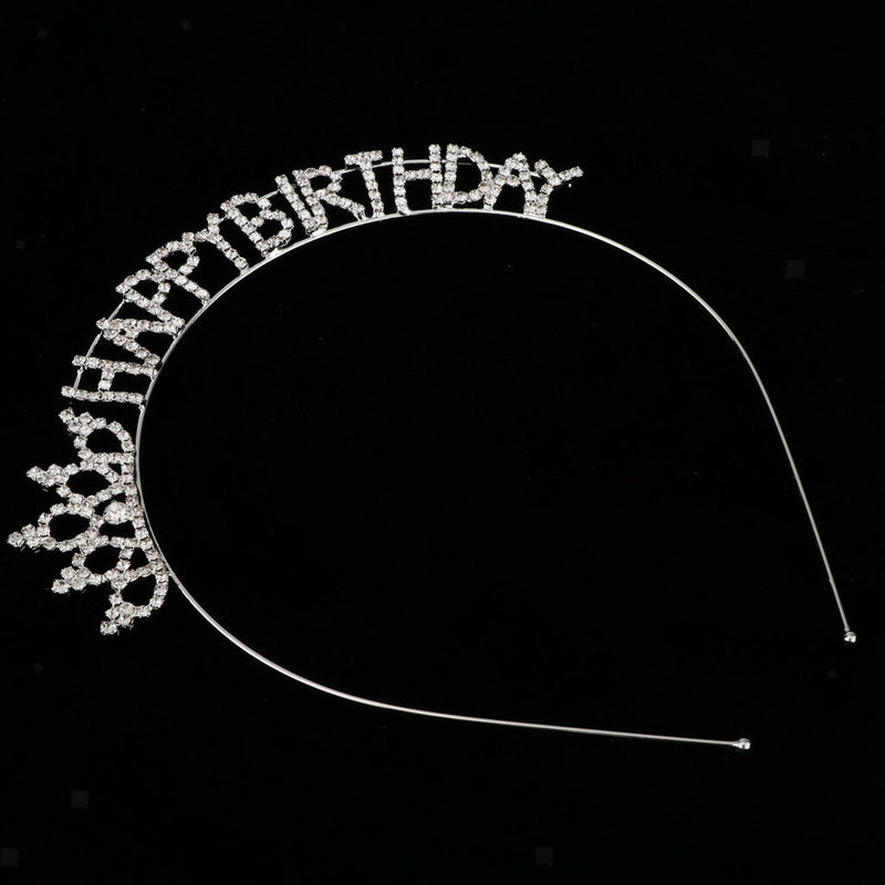 Happy Birthday Tiara Crystal Rhinestone Princess Crown Headwear Hair Jewelry