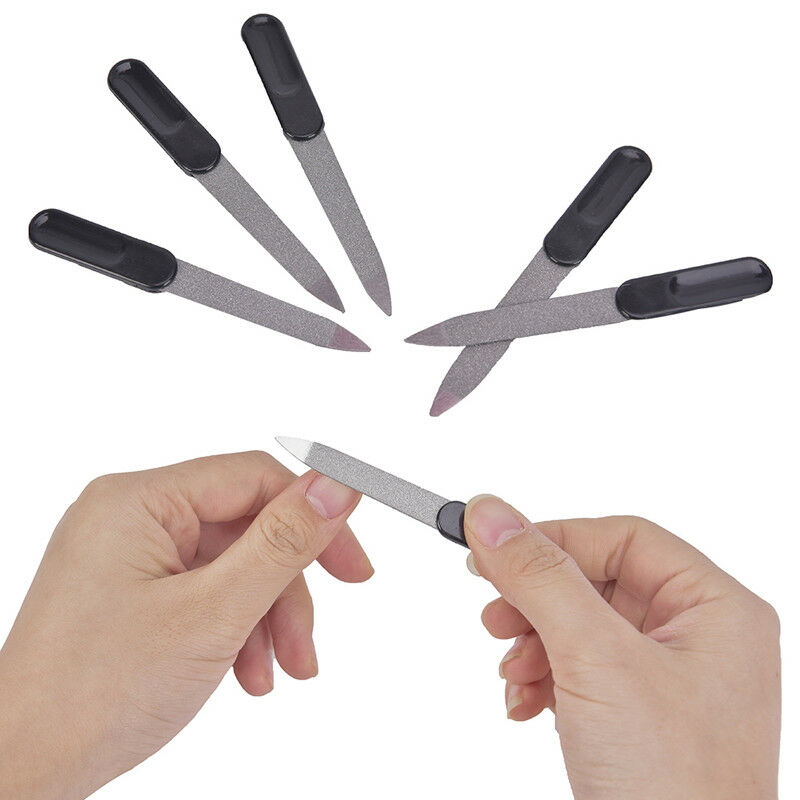 5pcs Plastic Handle Metal Double Sided Nail Files DIY Manicure Pedicure&lJ Gn