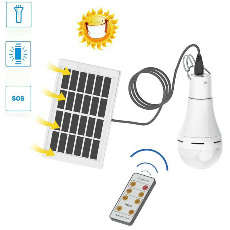 2x 9W Bulb Outdoor Indoor Solar Powered Panel LED Lighting Lights Lantern Hook