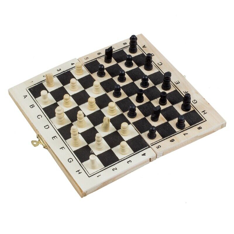 Foldable Wooden Chessboard Travel Chess Set with Lock and Hinges--Ivory and E4L6