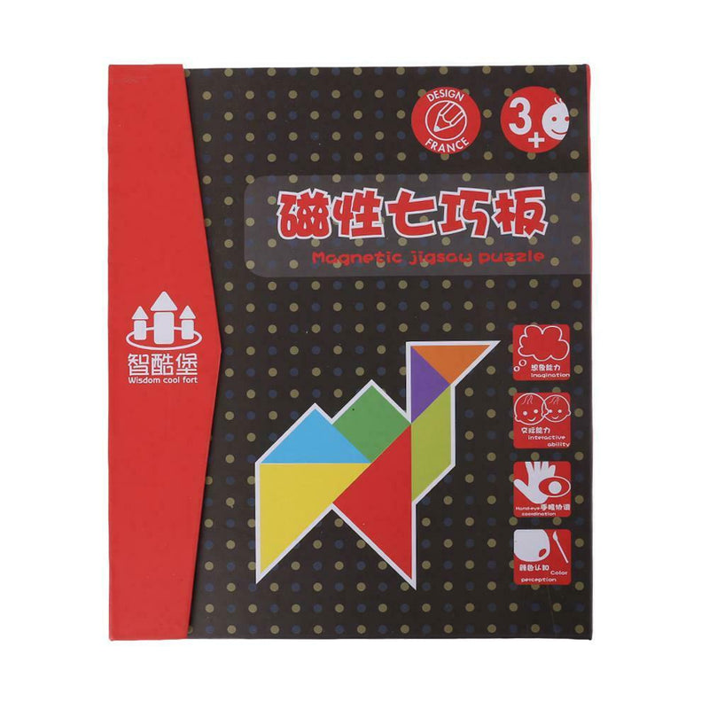 Wooden Magnetic Tangram Puzzles Jigsaw Plate Kids IQ Educational Toys Gifts