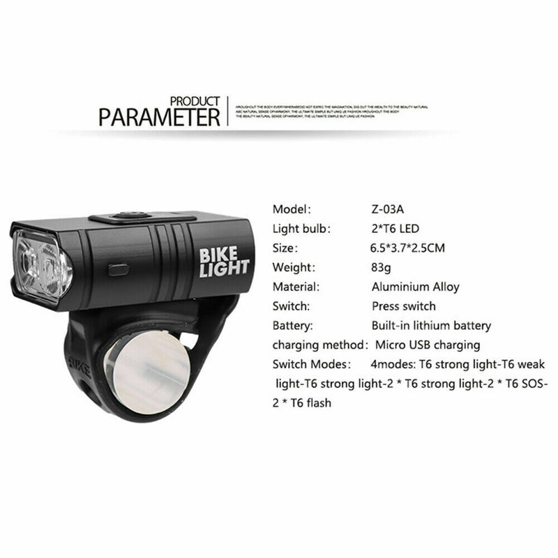USB Rechargeable LED Bicycle Headlight Bike Head Light Cycling Front Rear Lamp