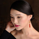 Red Agate Festive Flower Earrings Long Retro Temperament Classical Fashion