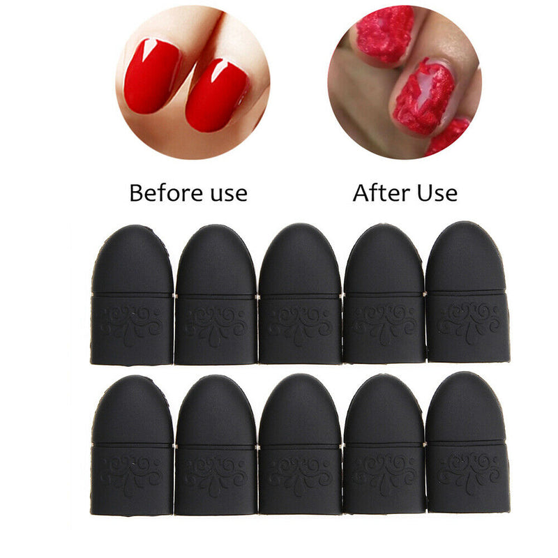 10pcs Nail Polish Remover Cap Manicure Tips UV Gel Clean Wrap Cover (Black)