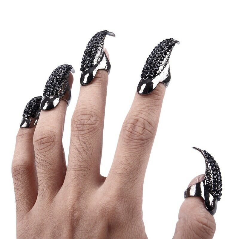 10Pcs/Set Diy Jewelry Punk Style Paved Paw Bend Fingertip Finger Claw Ring  H8E4