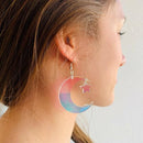 1 Pair New Iridescent Acrylic Crescent Moon Earrings Rainbow Statement Earring