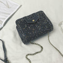 Sequins Bags Leather Splicing Women Shoulder Crossbody Square Bag (Black) A