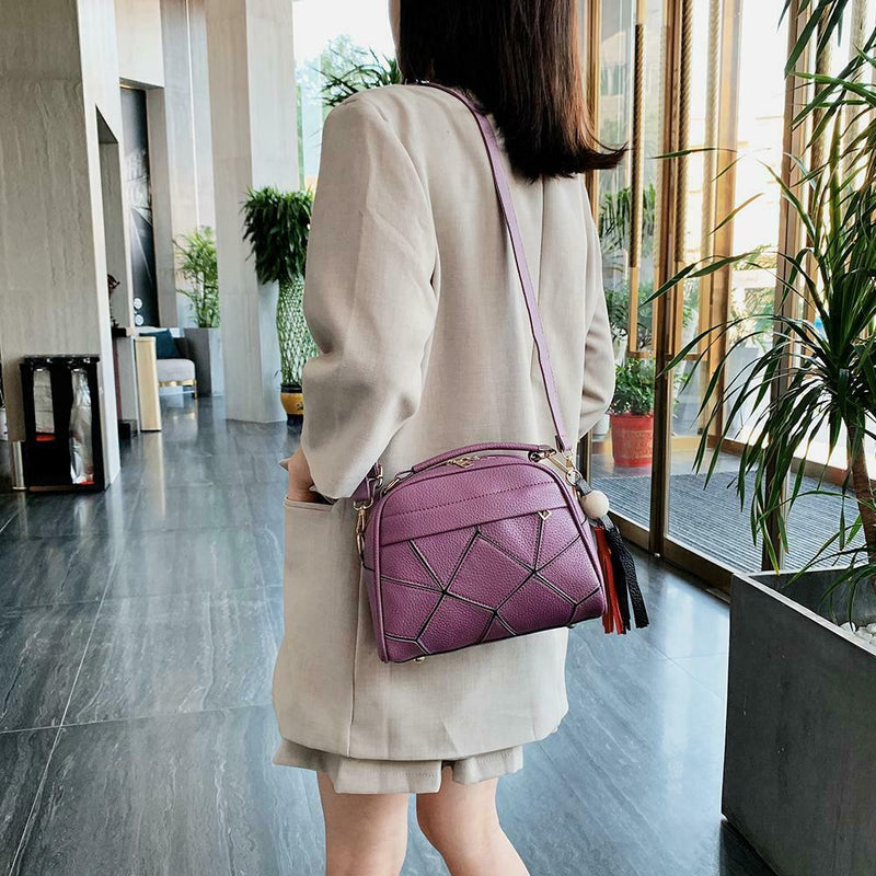 Fashion Shoulder Handbag Women Leather Tote Tassel Top-handle Bag (Purple)