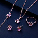 4pcs Pet Animal Footprints Paw Chain Necklace Bracelet Ring Drop Earing Set