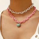 2Pcs/set Multilayer Heart Pendant Acrylic Necklace Clavicle Choker Women Jew Gw