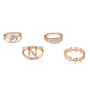 4pcs Rhinestone Ring Star Geometric Knuckle Ring Women Wedding Jewelry Gift A