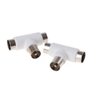2pc 2 Way TV T Splitter Aerial Coaxial Cable Male to 2 Female Connectors Ada Ew