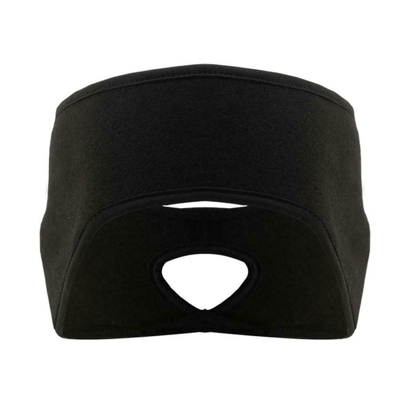 Outdoor Fleece Ponytail Headband Yoga Running Fitness Sweatband (Black) A