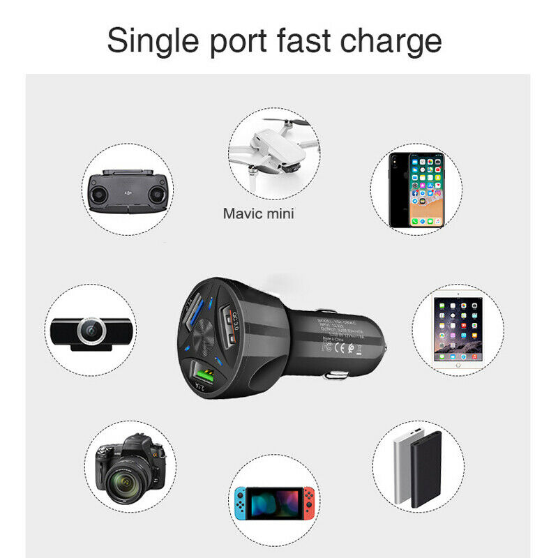 Black 7A Portable 3 USB Ports Car Charger + Charging Cable For DJI Mavic Mini