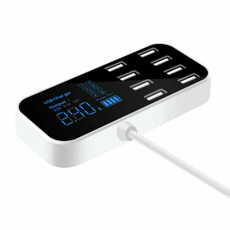 USB Fast Charging Station Hub Car 8-Port Desktop Wall Multi Charger LCD Display