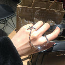 Cross Adjustable Open Ring Fashion 2 Connecting Punk Rings Chain Women Gift
