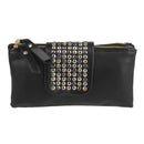 Women PU Leather Fashion Black Rivet Handbag Clutch Bag Zipper Long Wallet