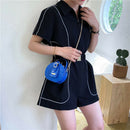 Mini Round Tote Shoulder Bag Women Leather Chain Messenger Purse (3 Blue)