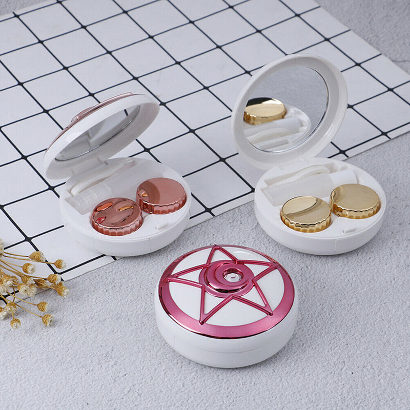 Circle Contact Lens Box Diamond With Mirror Travel Portable Case Stora 3C
