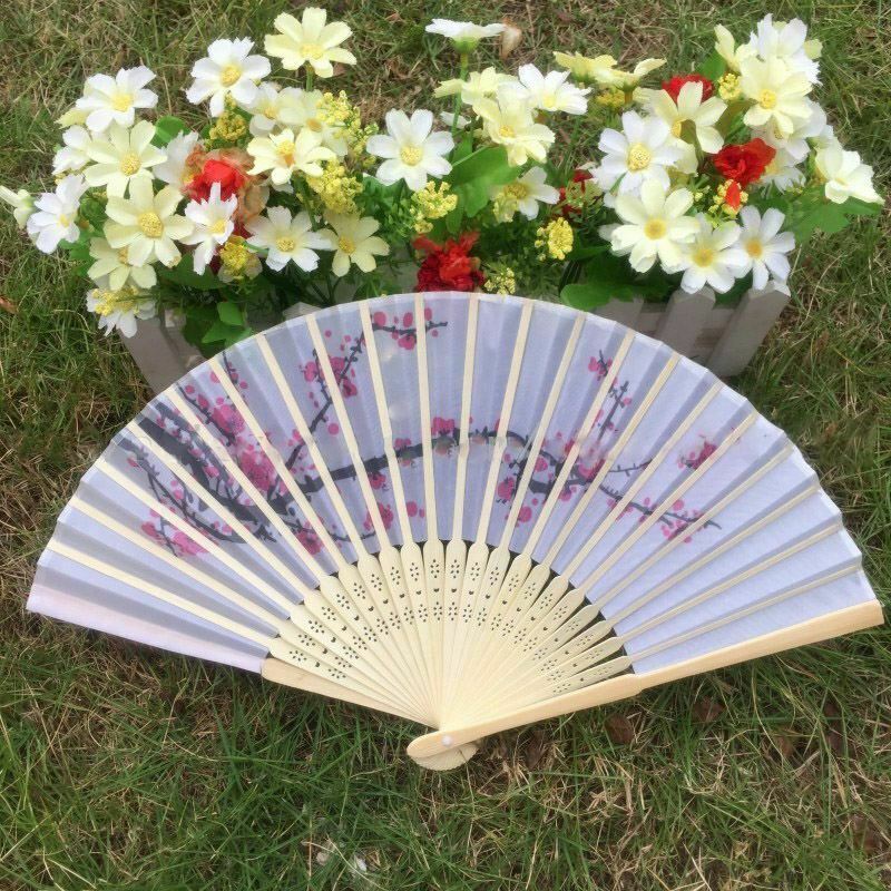 20pcs/lot elegant plum flower design bamboo folding fan wedding silk hand f J8B2