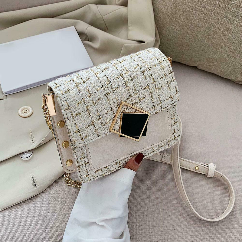 Fashion Woolen Messenger Bags Women Leather Retro Shoulder Handbag (White) A