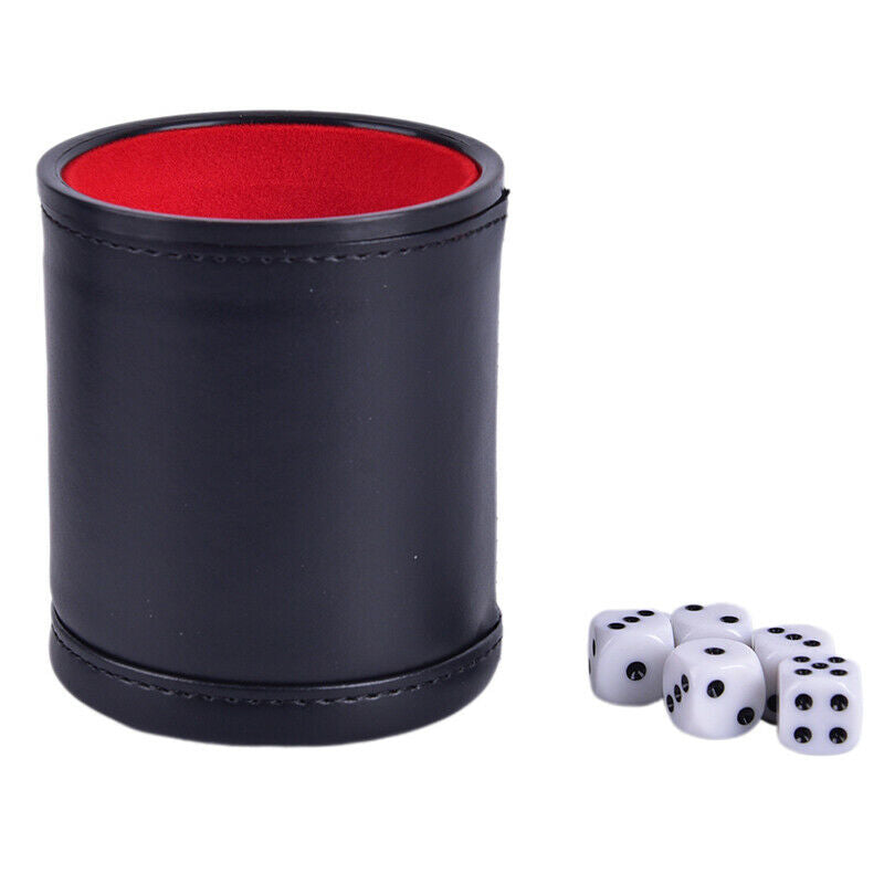 1PC High Quality PU Leather Flannel Mute Dice Cup Of Game Supplies With 5 Dice@