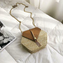 Hex-shape Straw+PU Shoulder Handbags Beach Women Top-handle Bags (Brown) A