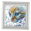 Stamped Cross Stitch Kit Watercolor Cat Pattern Christmas Gift 14CT 32x32cm