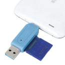 USB 2.0 + USB mini OTG SD ST Card Reader for Cell Phone Tablet PC (Blue) V9N8