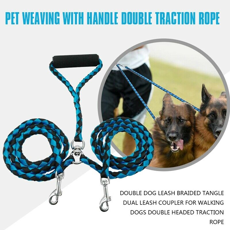 Double Dog Leash Braided Tangle Dual Leash Coupler For Walking Dogs Double