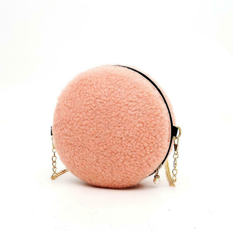 Small Round Messenger Bags Women Plush Shoulder Chain Handbags (Orange)