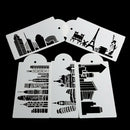5PCS Buildings Cake Stencils Cookies Mousse Mold Coffee Template Bakingcraft Gw