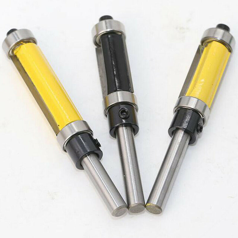 2x 1/4'' Shank Top & Bottom Bearing Flush Trim Router Bit 12.7x25mm Yellow
