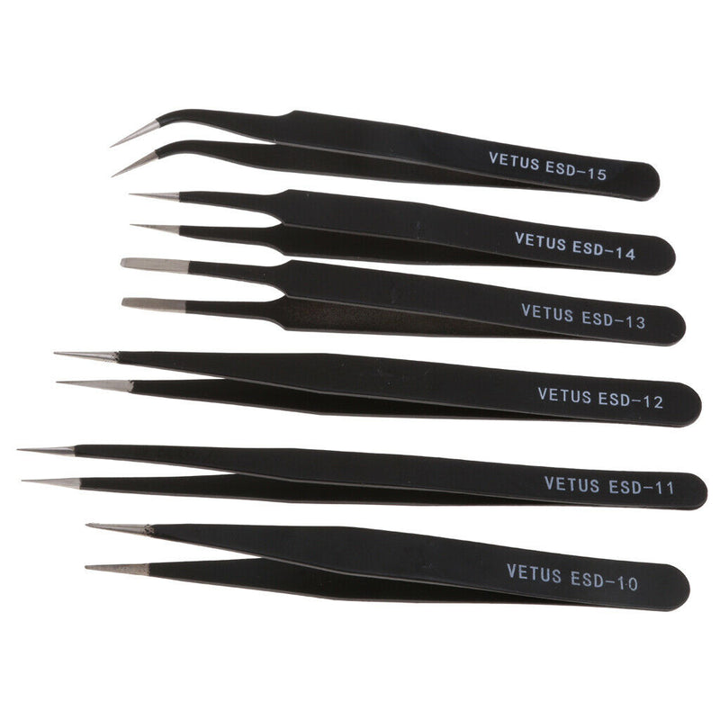 6Pcs/Set Stainless Steel Anti-static Tweezers Forceps Maintenance Tool Kit