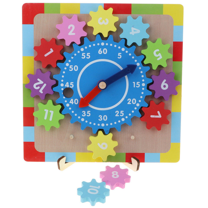 Wooden Shape Sorting Clock For Kids Educational Numbers & Gear Shapes Puzzle