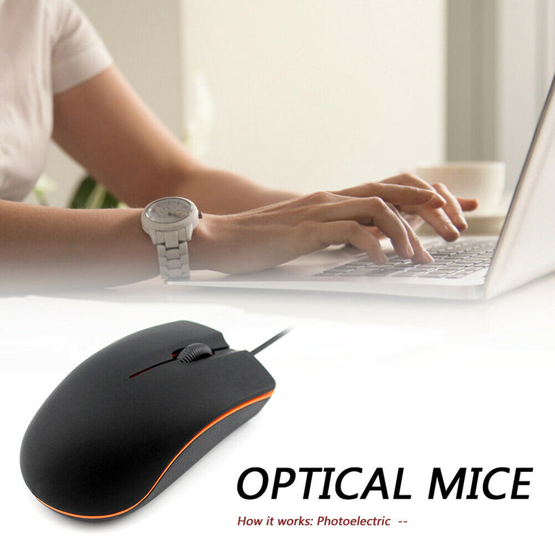 USB Wired Optical Mouse Desktop Laptop PC Ergonomics Office Mice (Black)